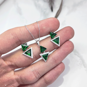 نیم ست نقره مینیمال سبز تیره