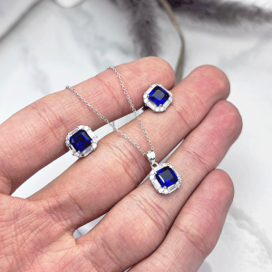 نیم ست نقره دخترانه آبی ایتالیایی زنانه