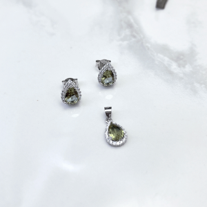 نیم ست نقره کریستال سبز زیتونی