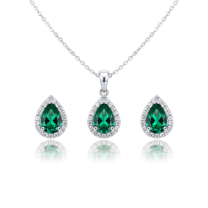 نیم ست نقره ایتالیایی مدل اشک سبز