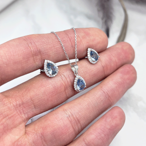 نیم ست نقره اشکی آبی روشن