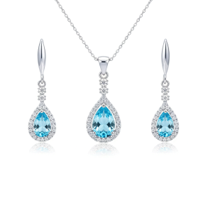 نیم ست نقره زنانه ایتالیایی مدل اشک آبی