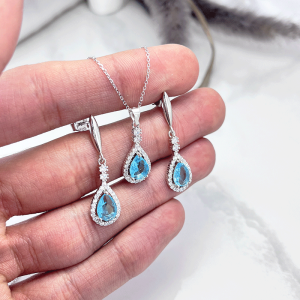 نیم ست نقره اشک اویزی میخی