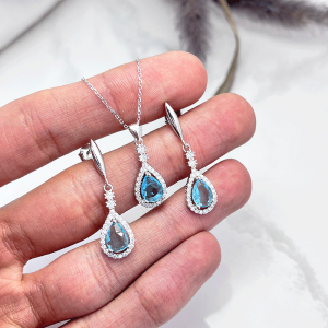 نیم ست جواهری زنانه آبی روشن