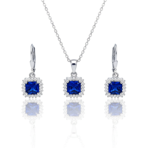 نیم ست نقره زنانه ایتالیایی مدل آبی تیره