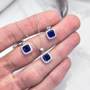 نیم ست آبی نقره زنانه