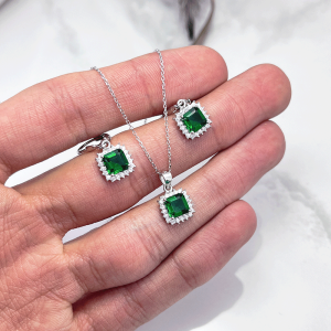 نیم ست نقره سبز با زنجیر