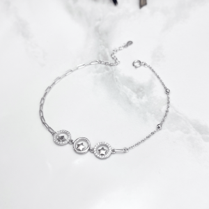 دستبند نقره دخترانه مدل دایره ستاره