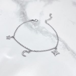 دستبند نقره دخترانه مدل ماه و ستاره
