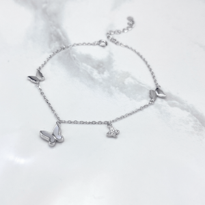 دستبند نقره دخترانه پروانه آویزی