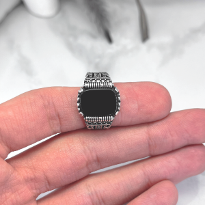 انگشتر نقره مردانه مدل کرال سیاه قلم