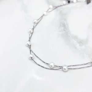گردنبند نقره مروارید زنانه مدل دو ردیف