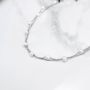 گردنبند نقره مروارید زنانه مدل دو ردیف