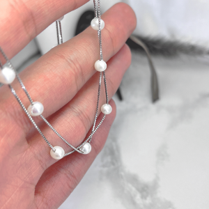 گردنبند نقره مروارید زنانه مدل دو ردیف