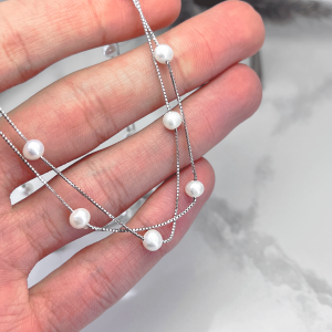 گردنبند نقره مروارید زنانه مدل دو ردیف