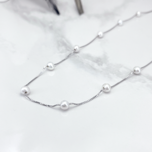 گردنبند نقره مروارید زنانه مدل تک لاین