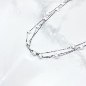 گردنبند نقره مروارید زنانه مدل سه ردیف