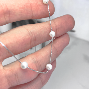گردنبند نقره مروارید زنانه مدل تک لاین