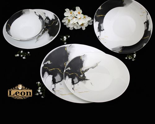 سرويس ٢٦ پارچه لئون اپال (مقصود) قالب بیضی طرح آبرنگ مشکی