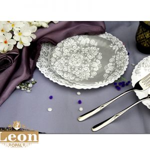 سرویس 26 پارچه گلدن اپال قالب گرد پیچ ترنج طوسی