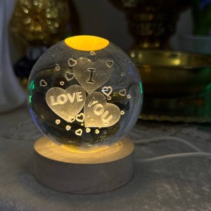 چراغ خواب مدل گوی کریستال طرح I LOVE YOU
