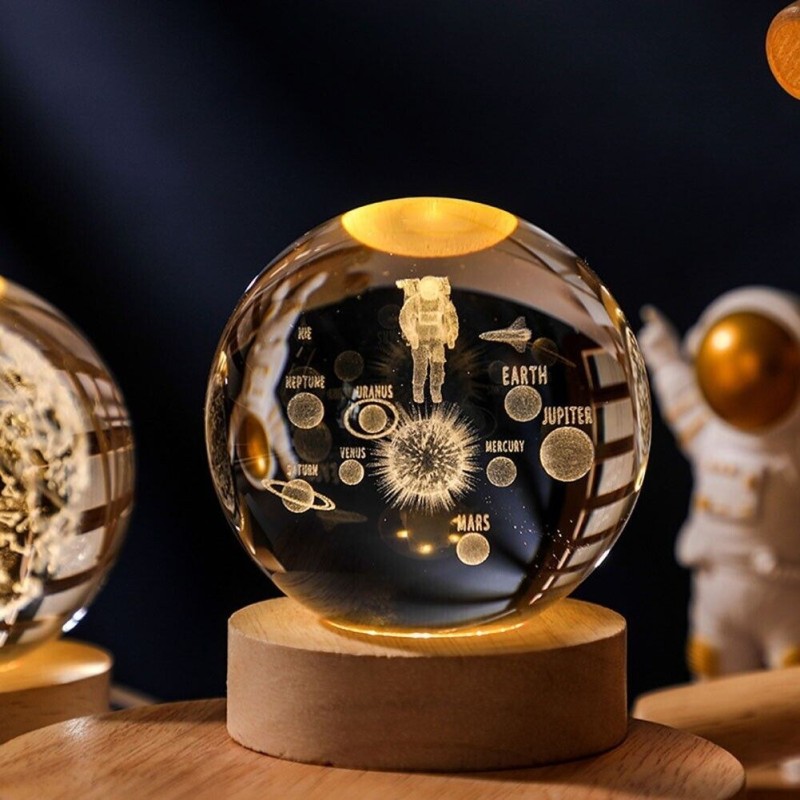 چراغ خواب گوی کریستالی طرح فضانورد و سیارات -سایز بزرگ (سایز 8)