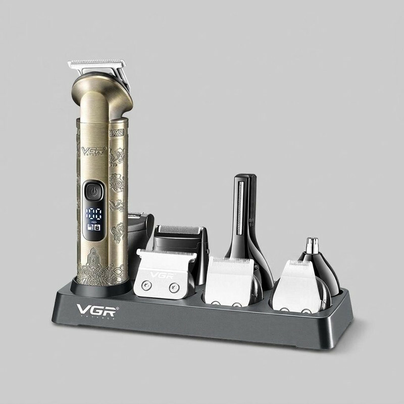 ست ماشین اصلاح موی صورت و بدن وی جی آر مدل V-110 با تیغه استیل ضد زنگ، قابلیت اصلاح صفر، 10 عدد شانه متنوع، نمایشگر باتری، شارژ سریع، ضد آب و استفاده 180 دقیقه پس از شارژ
