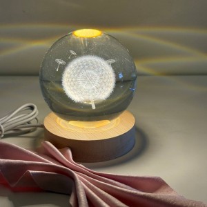چراغ خواب گوی کریستالی 3D طرح قاصدک-سایز بزرگ (سایز 8)