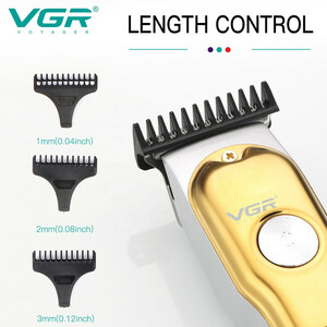 ماشین اصلاح موی سر و صورت وی جی ار مدل V-290 با تیغه استیل ضد زنگ، نمایشگر دیجیتال، قابلیت دو سرعته، منبع تغذیه برق و شارژ، سه شانه اصلاح 1 تا 3 میلی‌متر، مدت زمان استفاده 120 دقیقه و شارژ 90 دقیقه