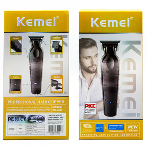 ماشین اصلاح موی صورت کیمی مدل KM-2299 با تیغه کربن استیل، باتری 1200 میلی‌آمپر ساعت، شارژ سریع 3 ساعته با USB Type-C، طراحی ارگونومیک و 3 شانه تنظیم طول مو