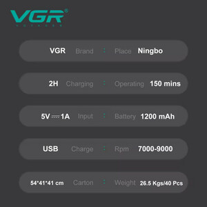 ماشین اصلاح موی سر و صورت شارژی وی جی ار مدل V-308