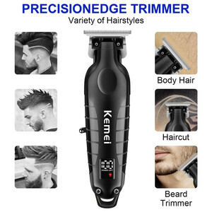 ماشین اصلاح موی سر و صورت کیمی مدل KM-2293 با تیغه کربن استیل خودتیز شونده، موتور 6000 دور در دقیقه، طراحی ارگونومیک، شانه قابل تنظیم 1 تا 3 میلی‌متر و باتری 1200 میلی‌آمپر ساعت با شارژ و عملکرد 180 دقیقه‌ای
