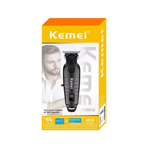 ماشین اصلاح موی سر و صورت کیمی مدل KM-2293 با تیغه کربن استیل خودتیز شونده، موتور 6000 دور در دقیقه، طراحی ارگونومیک، شانه قابل تنظیم 1 تا 3 میلی‌متر و باتری 1200 میلی‌آمپر ساعت با شارژ و عملکرد 180 دقیقه‌ای