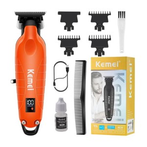 ماشین اصلاح موی سر و صورت کیمی مدل KM-2293 با تیغه کربن استیل خودتیز شونده، موتور 6000 دور در دقیقه، طراحی ارگونومیک، شانه قابل تنظیم 1 تا 3 میلی‌متر و باتری 1200 میلی‌آمپر ساعت با شارژ و عملکرد 180 دقیقه‌ای