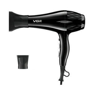 سشوار حرفه‌ای 2200 وات وی جی ار مدل V-413، موتور AC، وزن 802 گرم، المنت سرامیک تورمالین، دارای سری متمرکز‌کننده باریک، متمرکز‌کننده پهن با ویژگی صاف‌کنندگی، حجم‌دهندگی، با قابلیت باد سرد