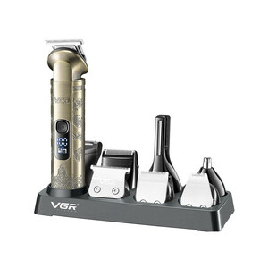 ست ماشین اصلاح موی صورت و بدن وی جی آر مدل V-110 با تیغه استیل ضد زنگ، قابلیت اصلاح صفر، 10 عدد شانه متنوع، نمایشگر باتری، شارژ سریع، ضد آب و استفاده 180 دقیقه پس از شارژ