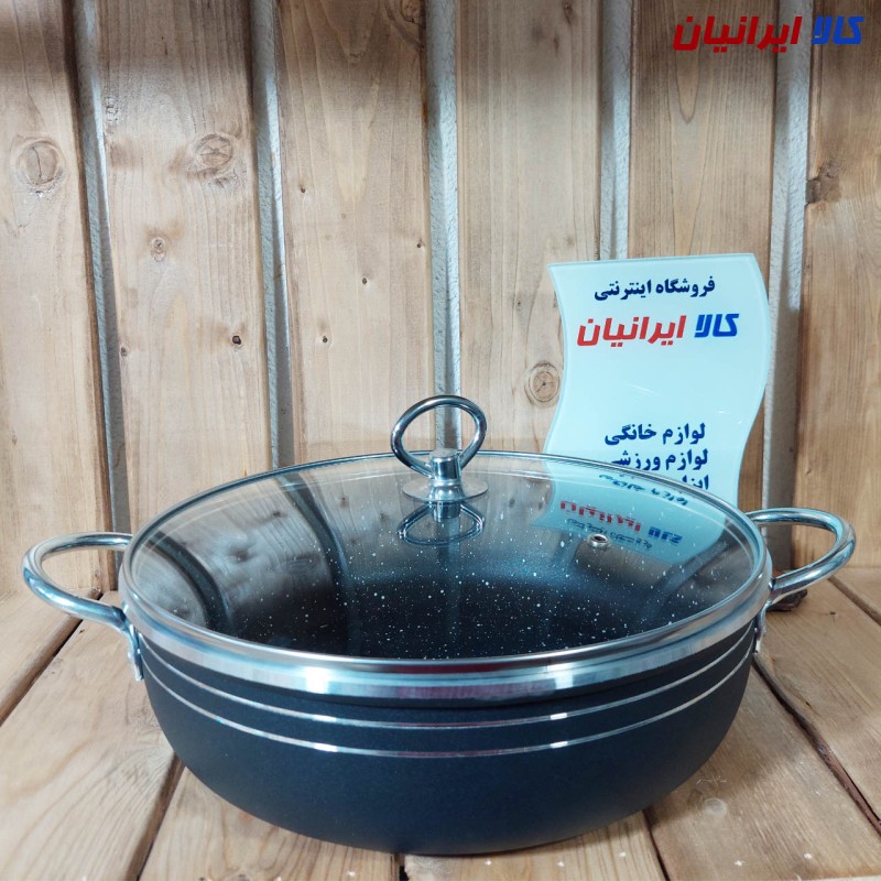 ماهیتابه دو دسته گرانیت  سایز 28 با در پیرکس