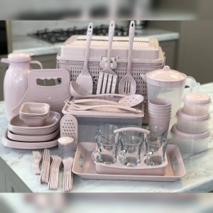 سرویس مسافرتی ۶ نفره 90 پارچه سبد مسافرتی ظروف مسافرتی با فلاکس چای