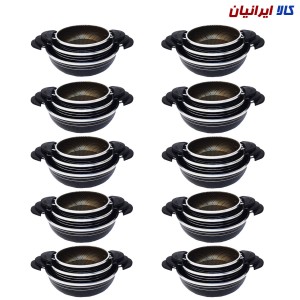بسته ۱۰ عددی سرویس ماهیتابه قیمت عمده (دو دسته گرانیت  زنبوری  3 عددی)