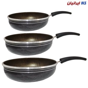 بسته ۱۰ عددی سرویس ماهیتابه قیمت عمده (تک دسته گرانیت  زنبوری  3 عددی)