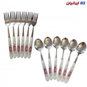 قاشق و چنگال 12 پارچه دسته سرامیکی کد 2