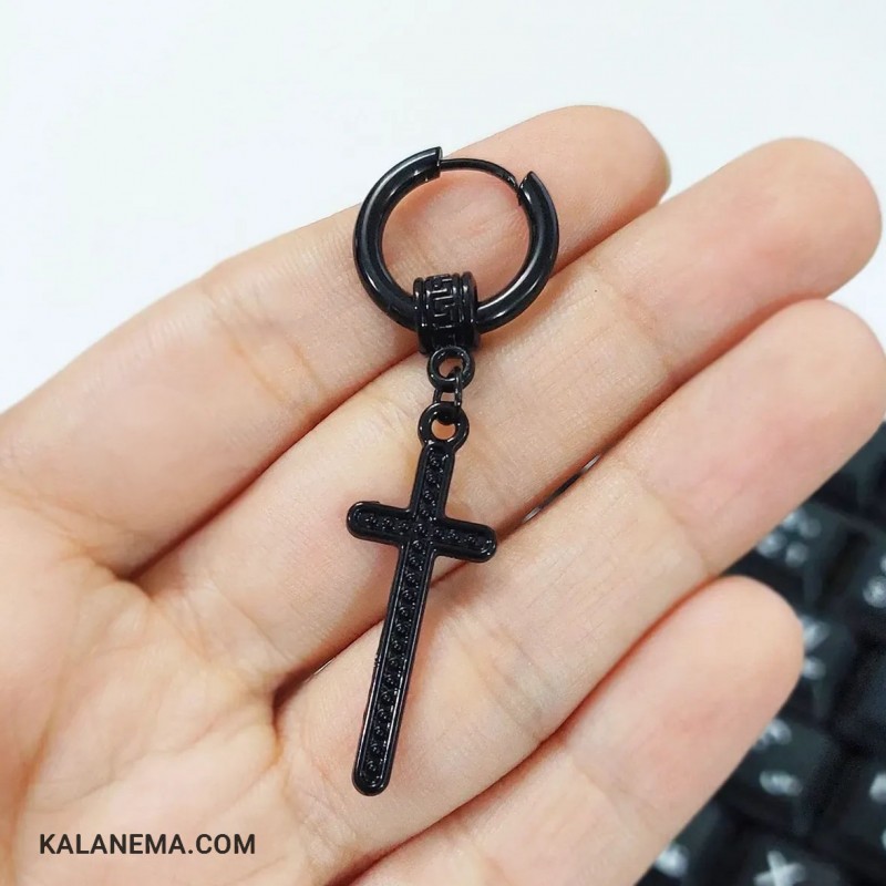 گوشواره صلیب مشکی مردانه و زنانه (تکی برای یک گوش) | ارسال رایگان