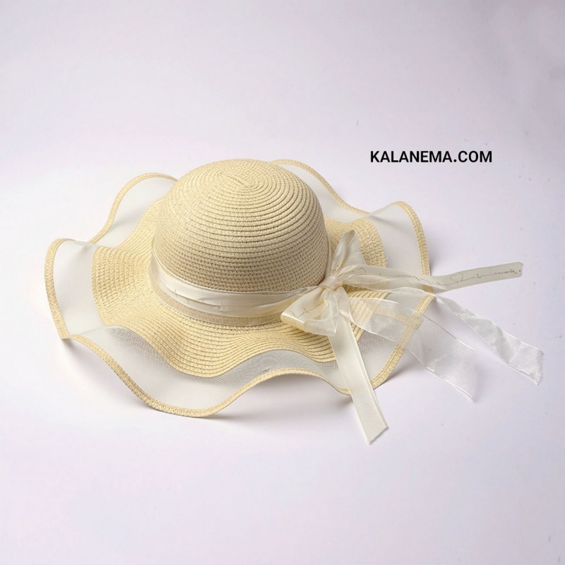 کلاه ساحلی تابستانه مدل لب توری (رنگ کرم) | ارسال رایگان
