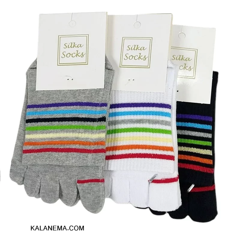 جوراب انگشتی زنانه نیم ساق طرح colerd lines