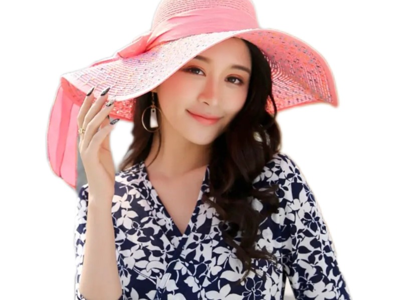 کلاه ساحلی دخترانه و زنانه لبه بلند و پاپیون دار