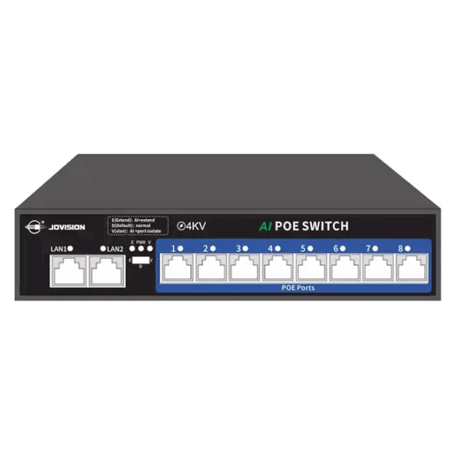 سوییچ 8 پورت POE با دو پورت آپلینک1000  جوویژن JVS-S10-8P 8Port PoE Network Switch