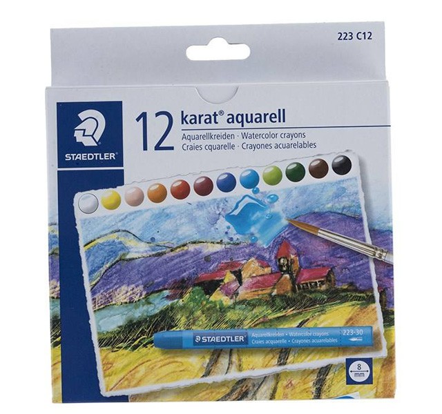 مداد شمعی آبرنگی 12 رنگ استدلر مدل Karat aquarell