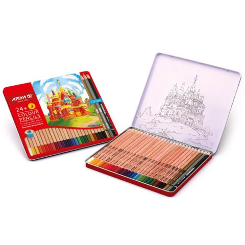 مداد رنگی 24 رنگ آریا جعبه فلزی مدل 3022