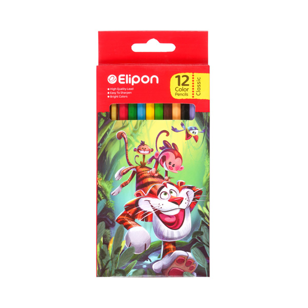 مداد رنگی 12 رنگ الیپون جعبه مقوایی