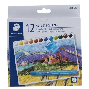 مداد شمعی آبرنگی 12 رنگ استدلر مدل Karat aquarell